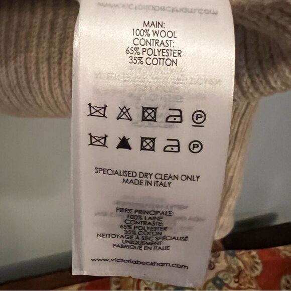 Victoria Beckham RARE Lambswool Military Patch Sleeve Jumper Sweater Luxe Tan M - Picture 7 of 7